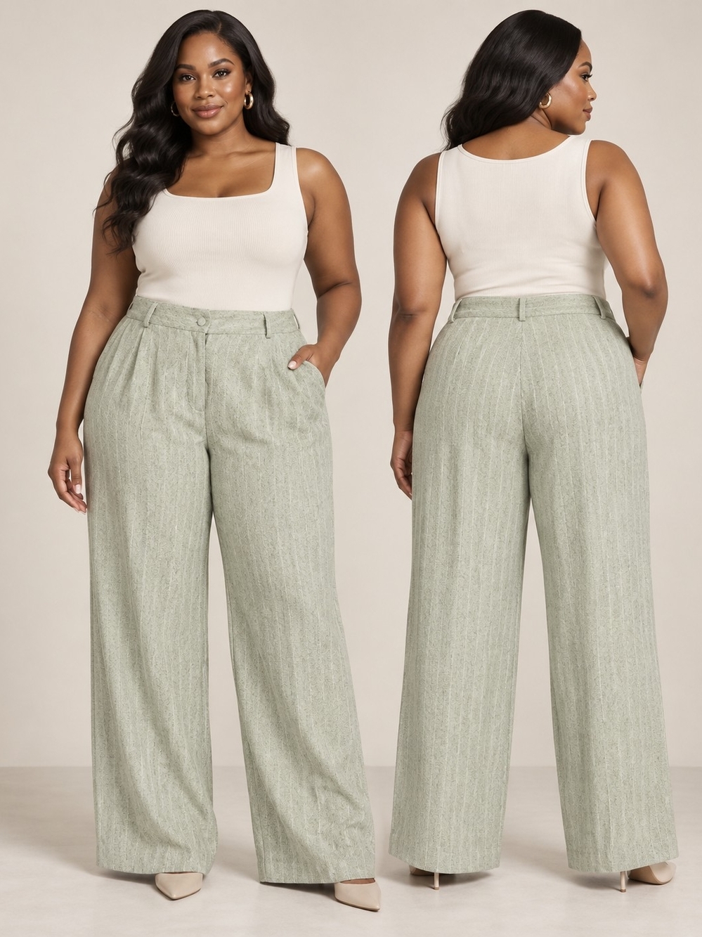 Zoé Women’s Wide Leg Trousers Size 16 Sage Green Textured Dress Pants